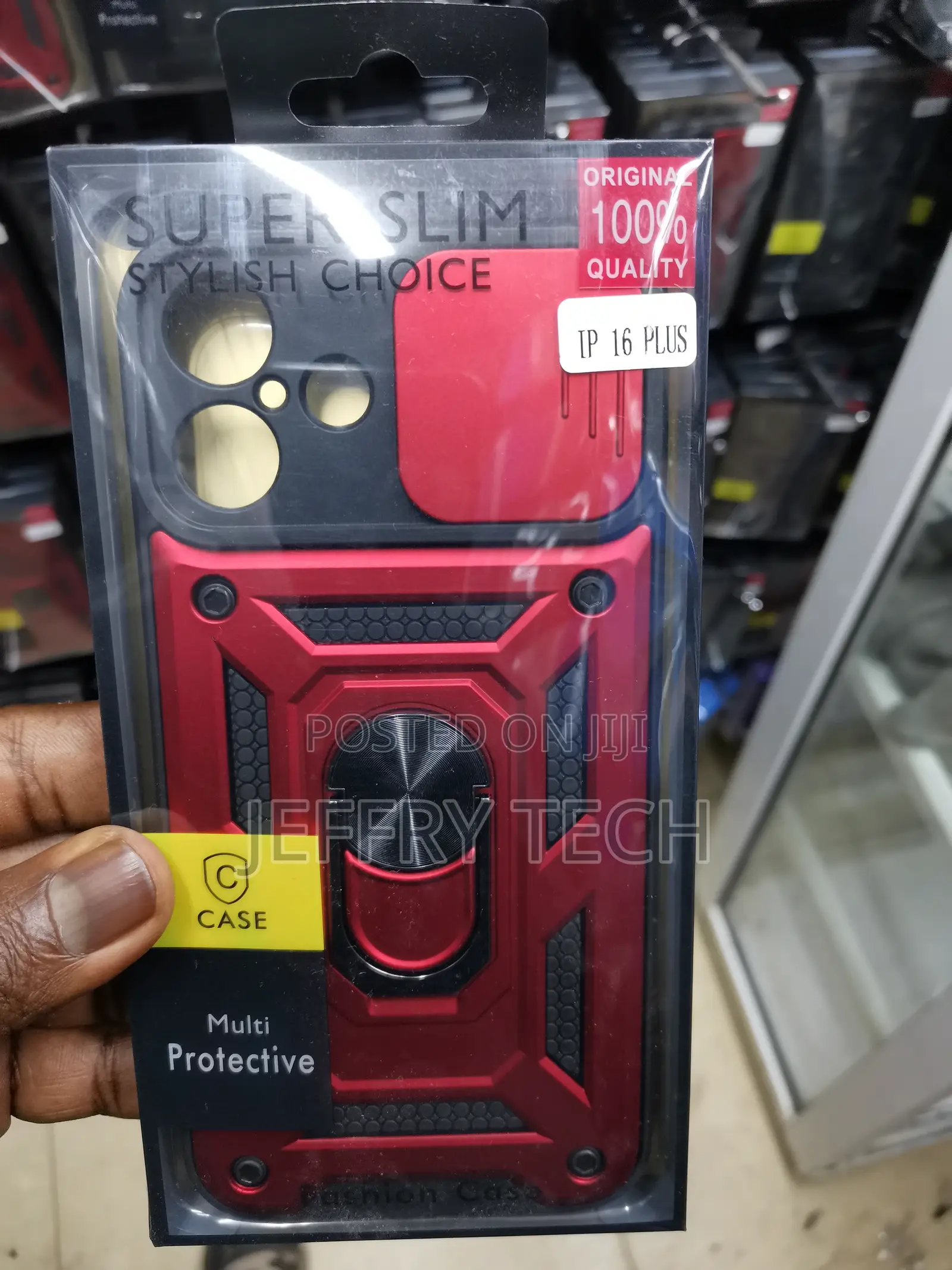 Hard Camshield Case for iPhone 16 Plus With Ring Holder-Red