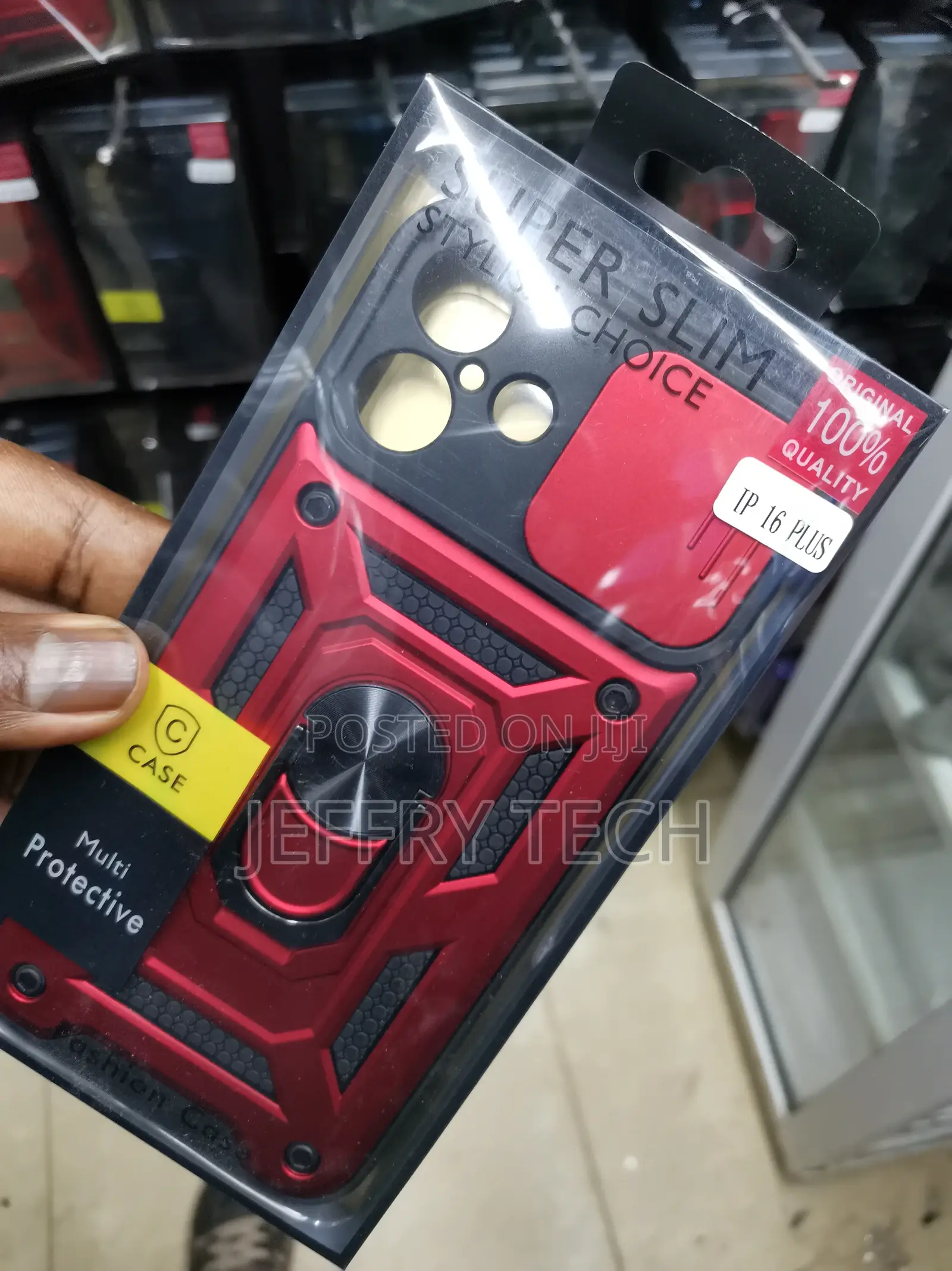 Hard Camshield Case for iPhone 16 Plus With Ring Holder-Red