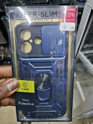 For iPhone 16 Hard Camshield Case With Ring Kickstand-Blue