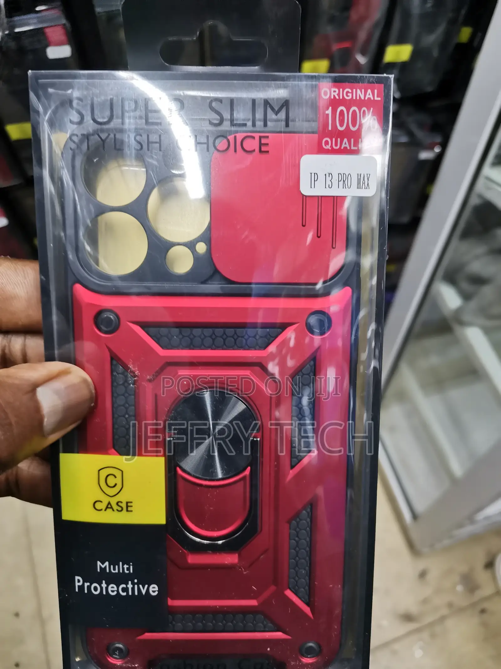 Camshield Case for iPhone 13 Pro Max With Ring Kickstand-Red