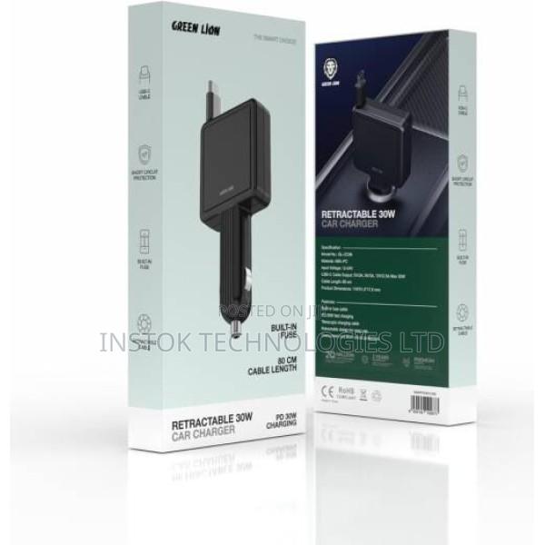 Green Lion PD 30W Car Charger With Retractable Cable - thumbnail 2