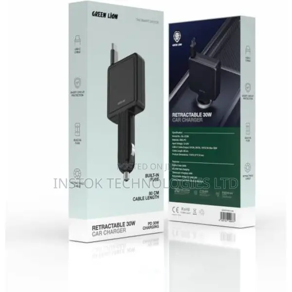 Green Lion PD 30W Car Charger With Retractable Cable