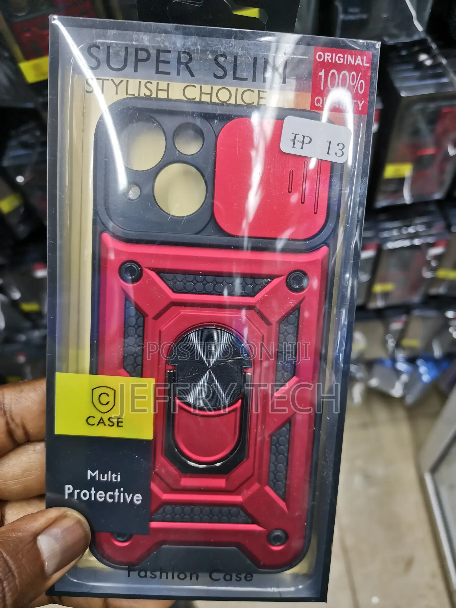 Hard iPhone 13 Case With Kickstand Camera Cover-Red