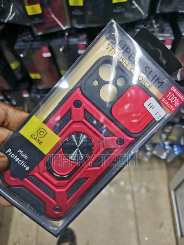 Hard iPhone 13 Case With Kickstand Camera Cover-Red - thumbnail 2