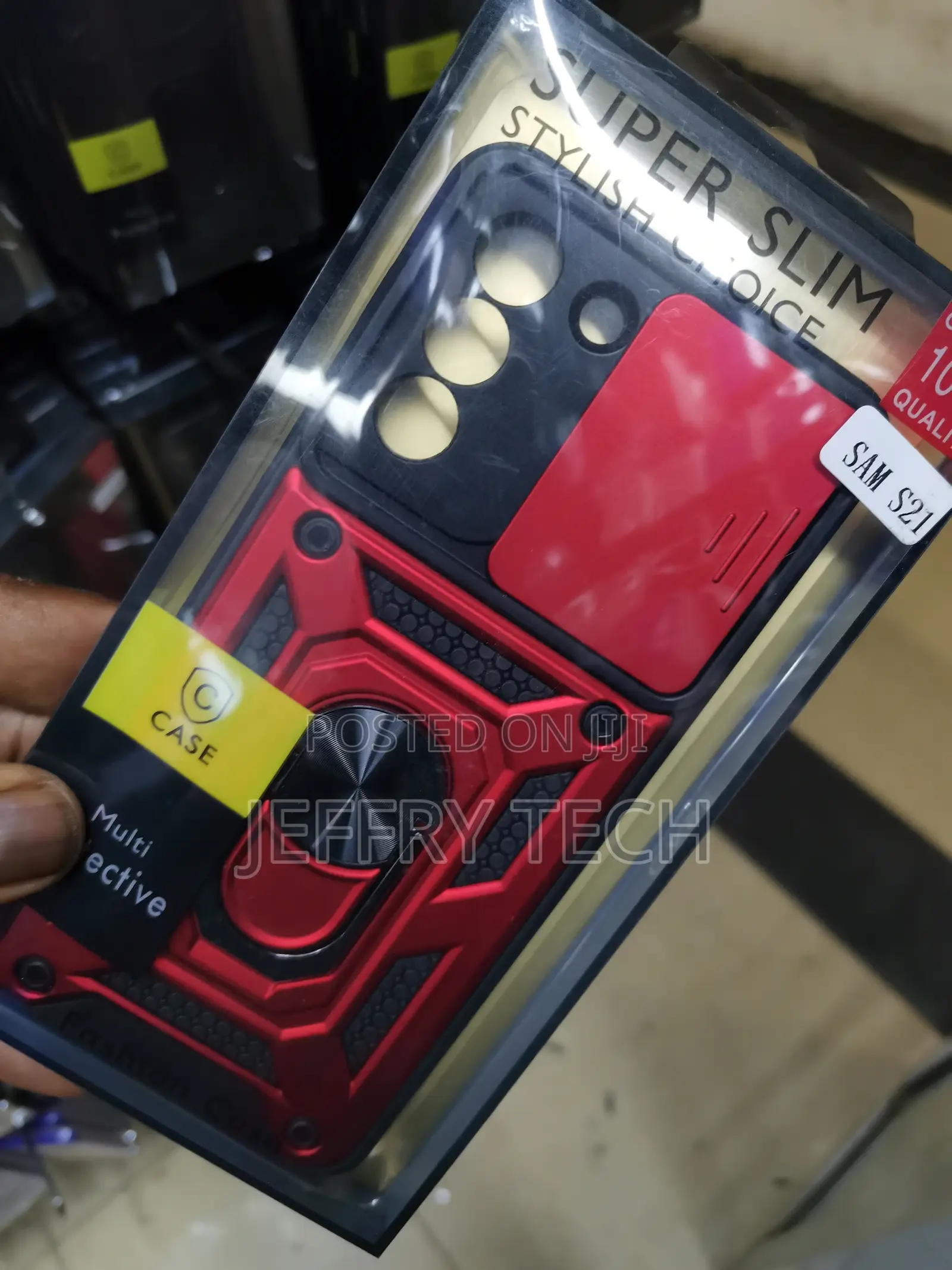 Galaxy S21 Case With Ring Kickstand and Camshield-Red