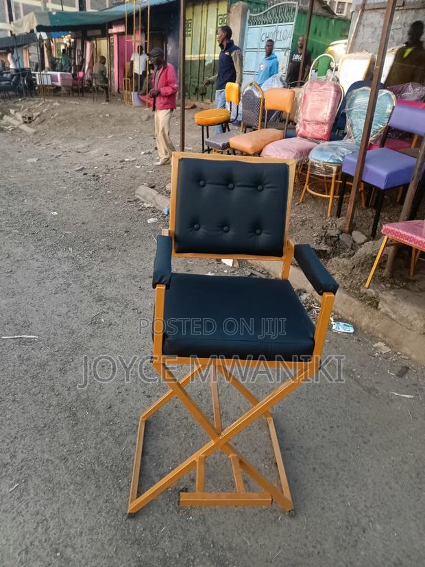 Makeup Chair, Black Leather and Gold  - main view
