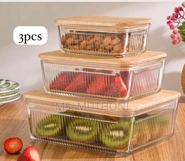 3pcs Heavy Duty Ribbed Glass Food Storage Containers - main view
