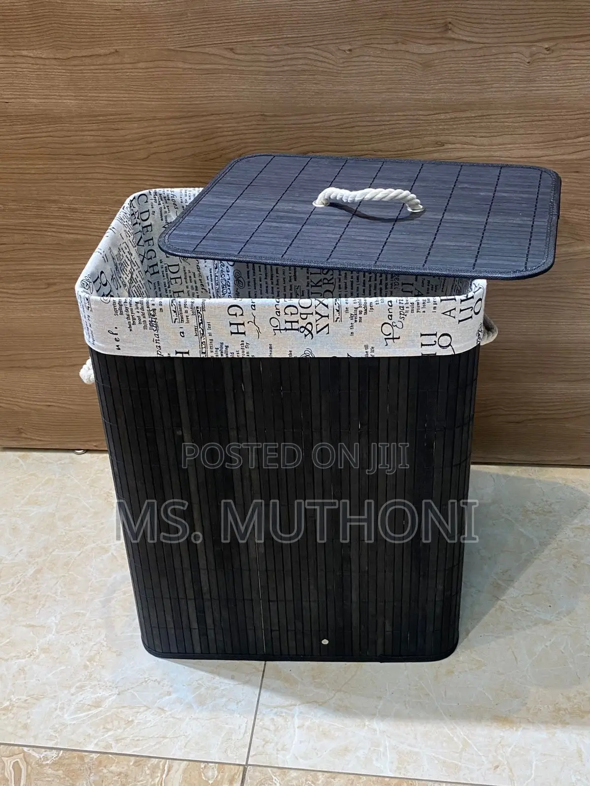 Eco-Friendly Bamboo Laundry Basket Black /Brown