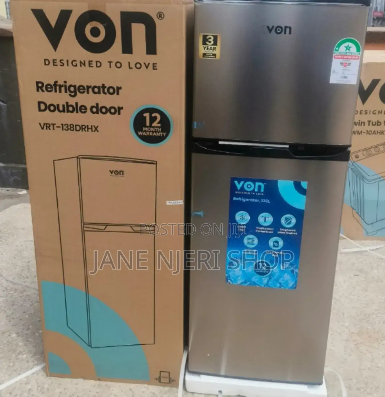 128l Von Fridge Double Door
