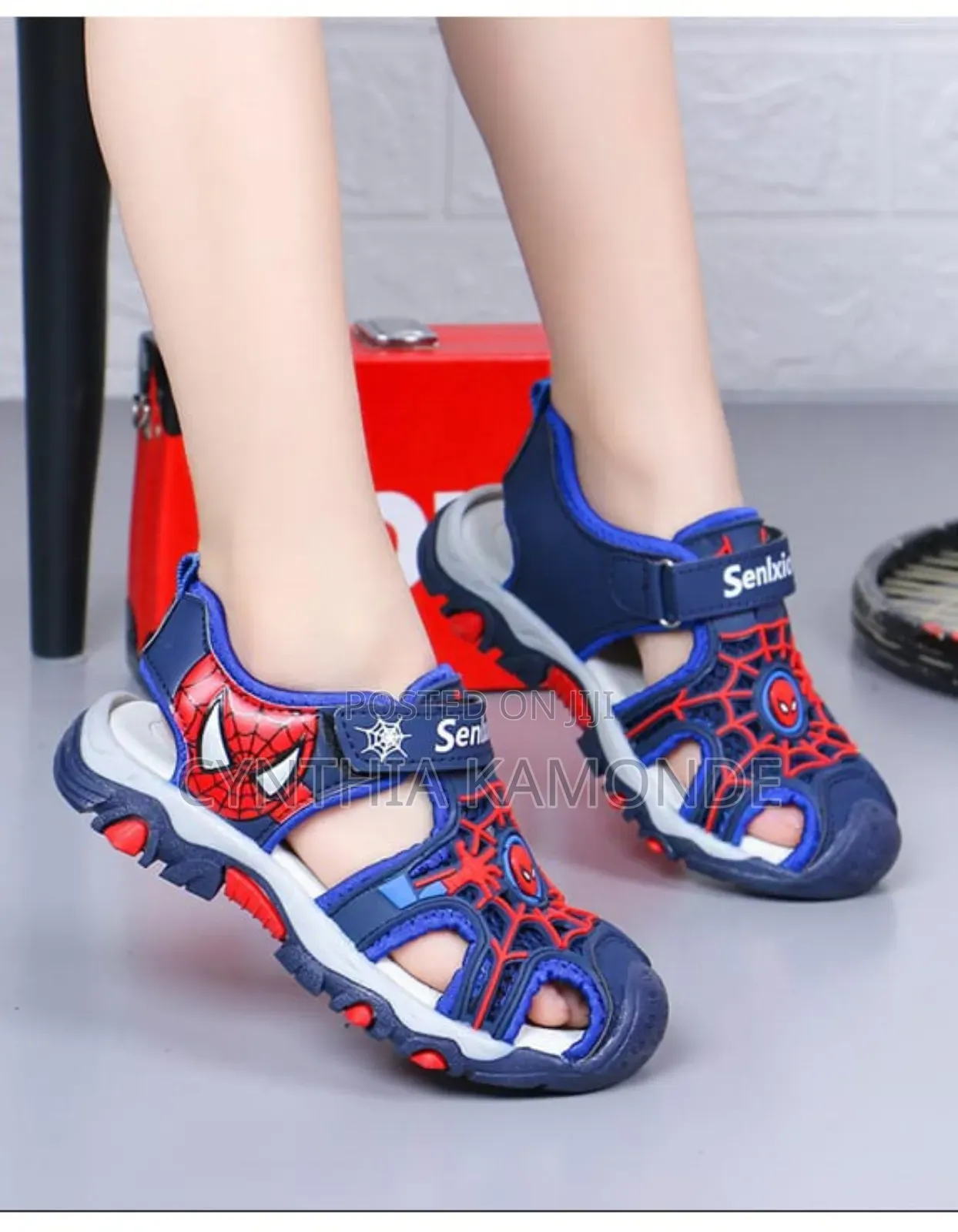 Boys Spiderman Open Shoes Black and Blue