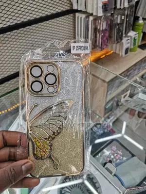 Butterfly Design Glitter Case for iPhone 15 Pro Max (Gold)