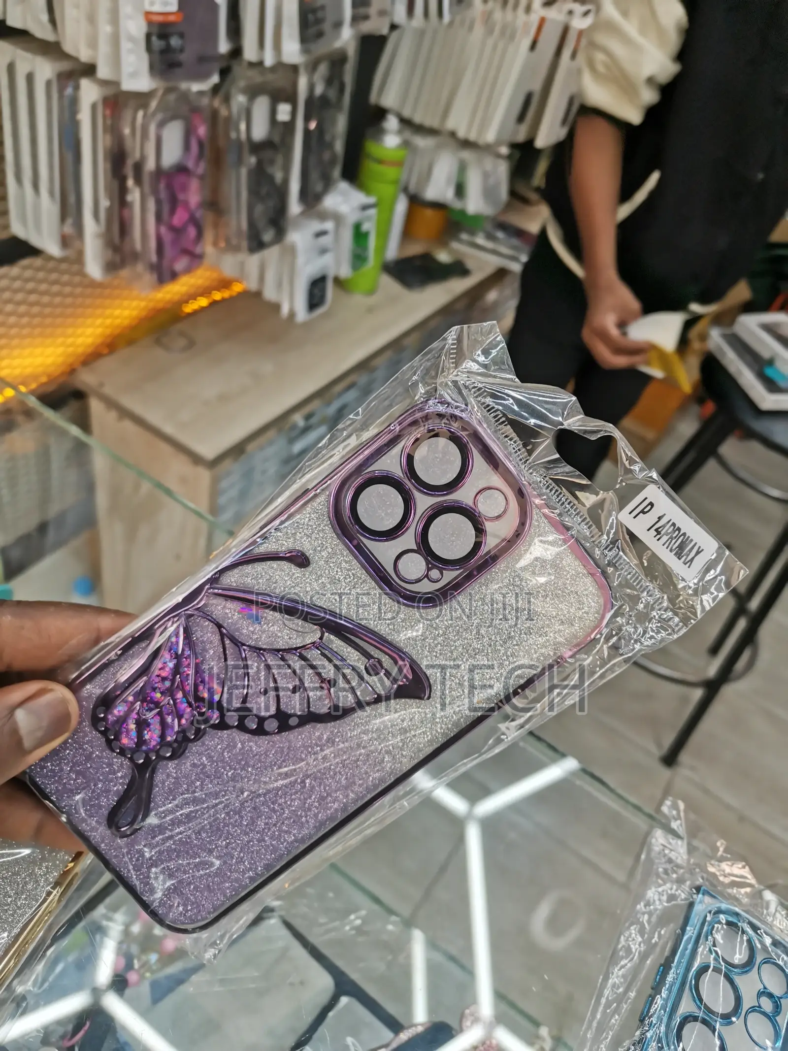 iPhone 14 Pro Max Case With Glitter Butterfly Pink Plating