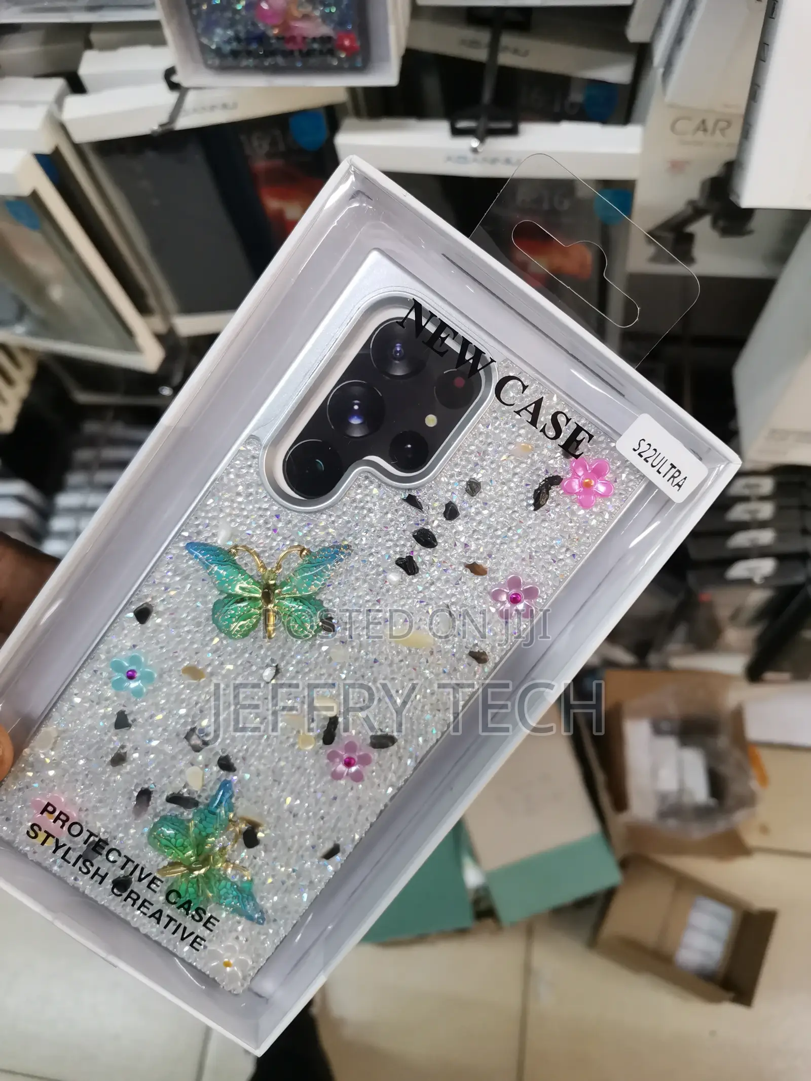 Samsung Galaxy S22 Ultra Glitter Butterfly Design Case-Gray