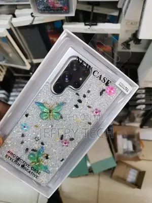 Samsung Galaxy S22 Ultra Glitter Butterfly Design Case-Gray