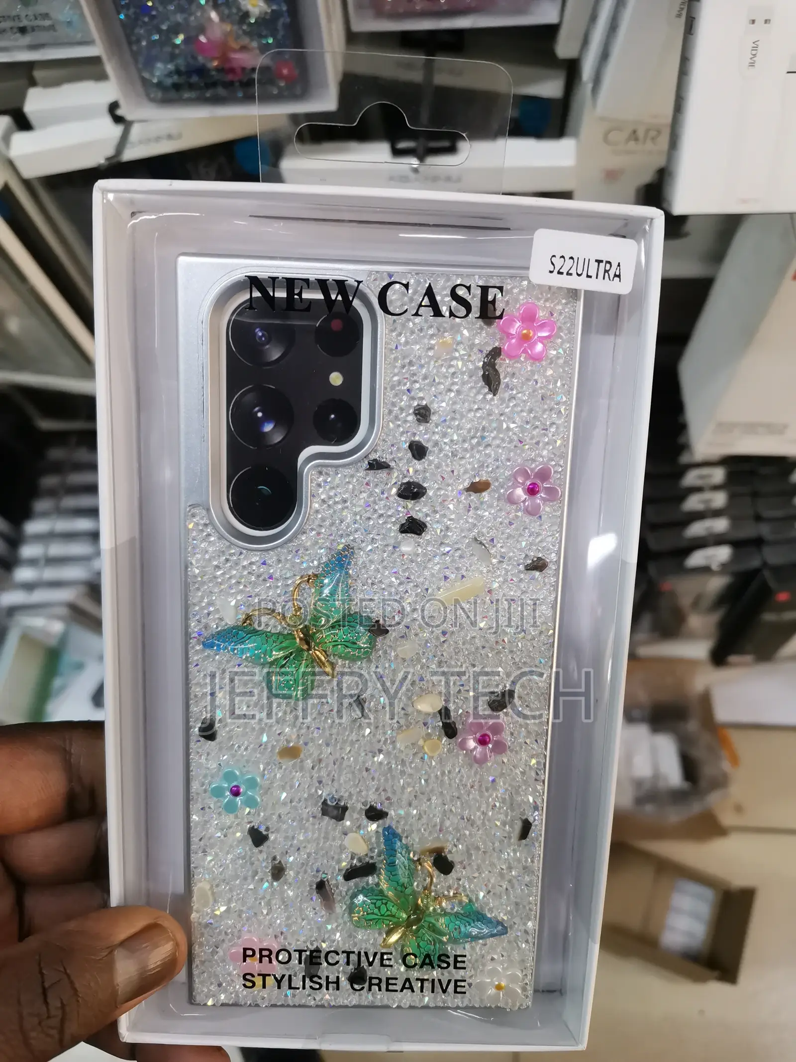 Samsung Galaxy S22 Ultra Glitter Butterfly Design Case-Gray
