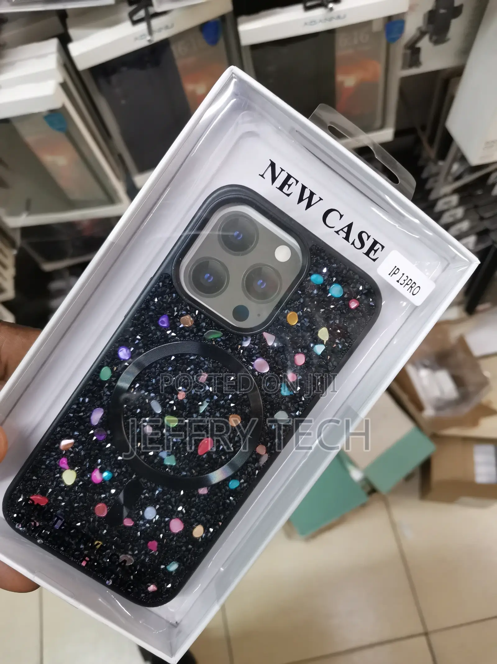 iPhone 13 Pro Glitter Diamond Rhinestone,Magsafe Case-Black