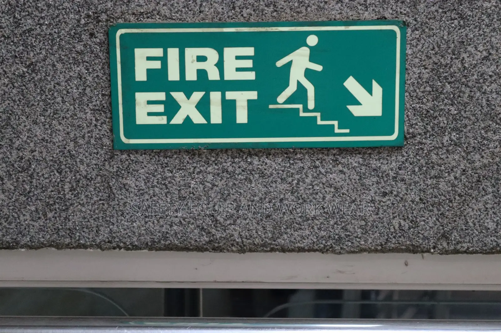 Fire Exit On Stairs Right Down Sign