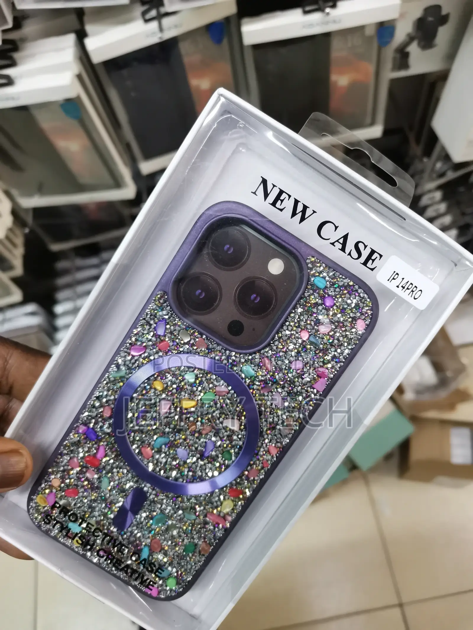 Glitter Magsafe Rhignstone Case for iPhone 14 Pro-Purple