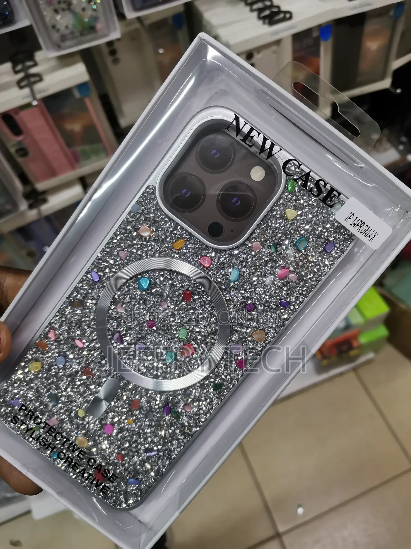 iPhone 14 Pro Max Magnetic Glitter Rhinestone Case-Gray