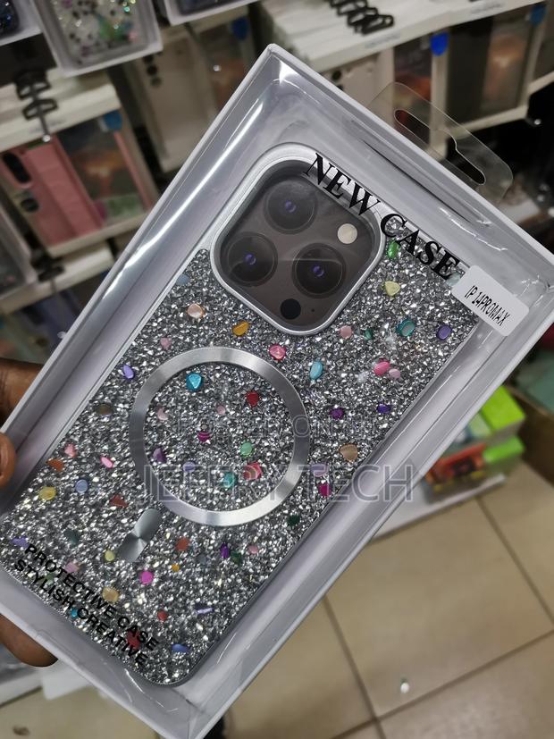 iPhone 14 Pro Max Magnetic Glitter Rhinestone Case-Gray - main view