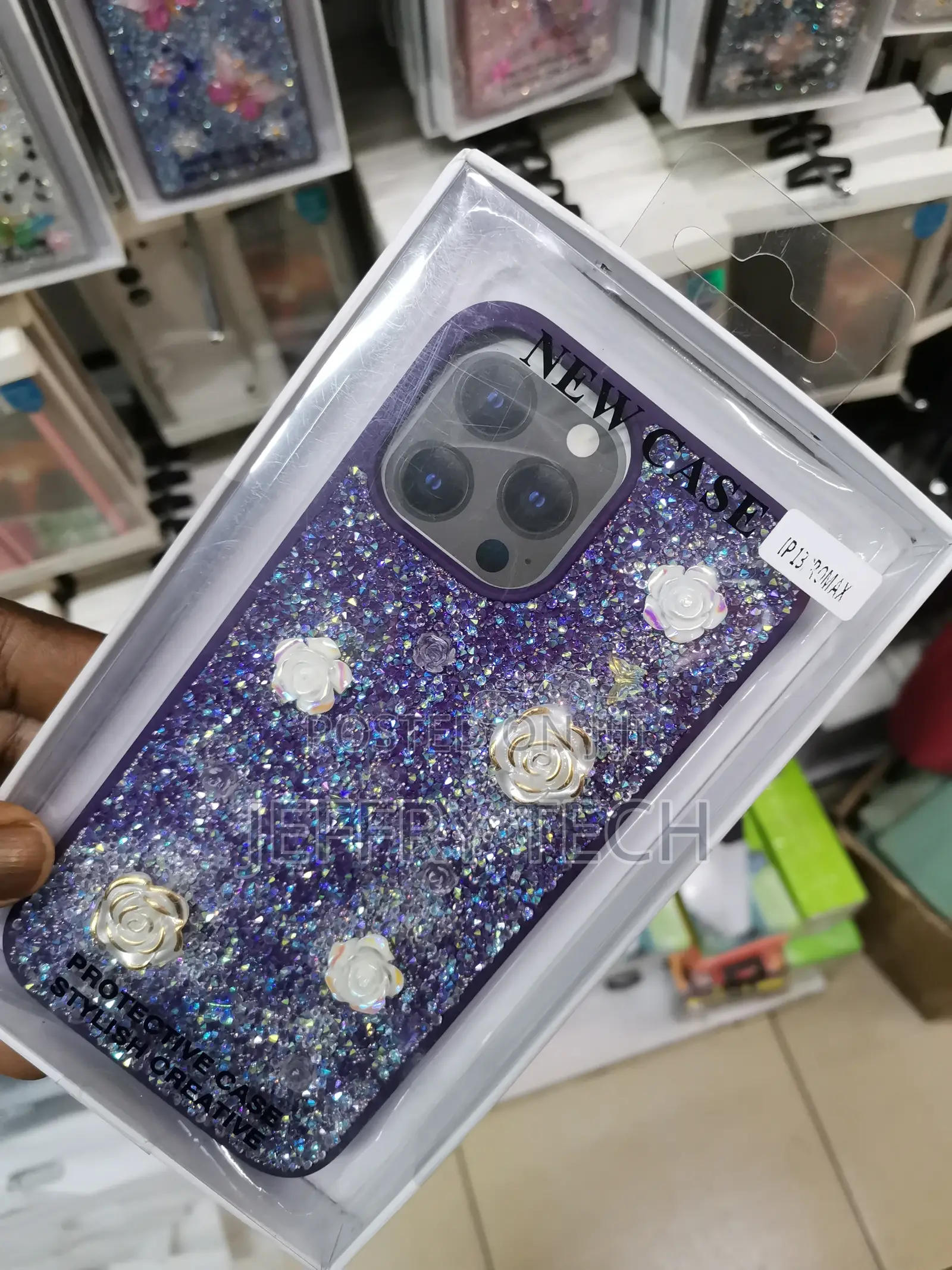 Glitter Rhinestone Crystal Rose Flower for iPhone 13 Pro Max