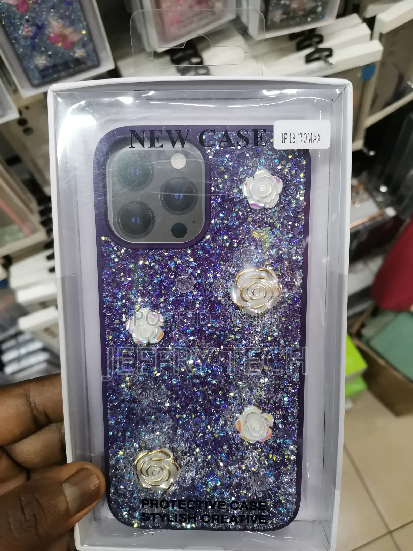 Glitter Rhinestone Crystal Rose Flower for iPhone 13 Pro Max