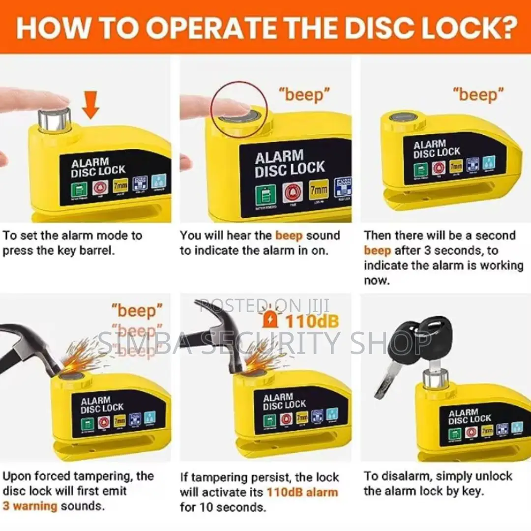 2 in 1 Brake Disk Lock With Alarm Motorbike Bike Waterproof