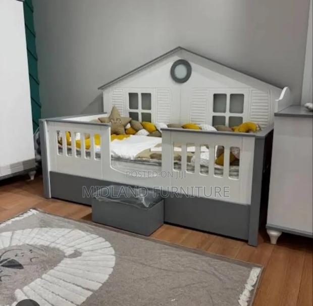 Children Bed With House Themed Back - main view