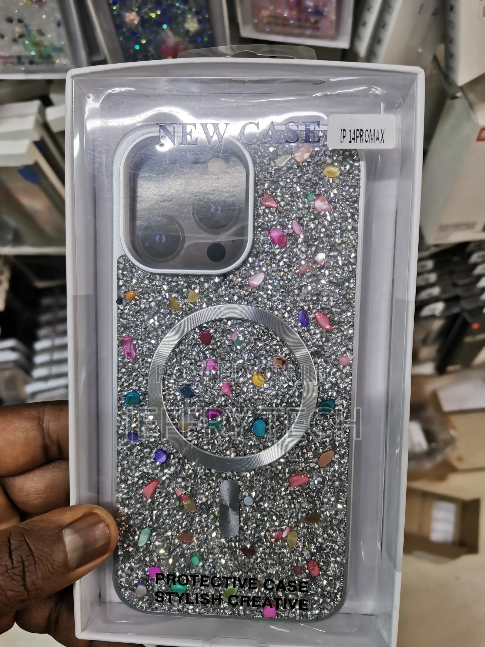 Rose Glitter Flower Case for iPhone 14 Pro Max-Silver