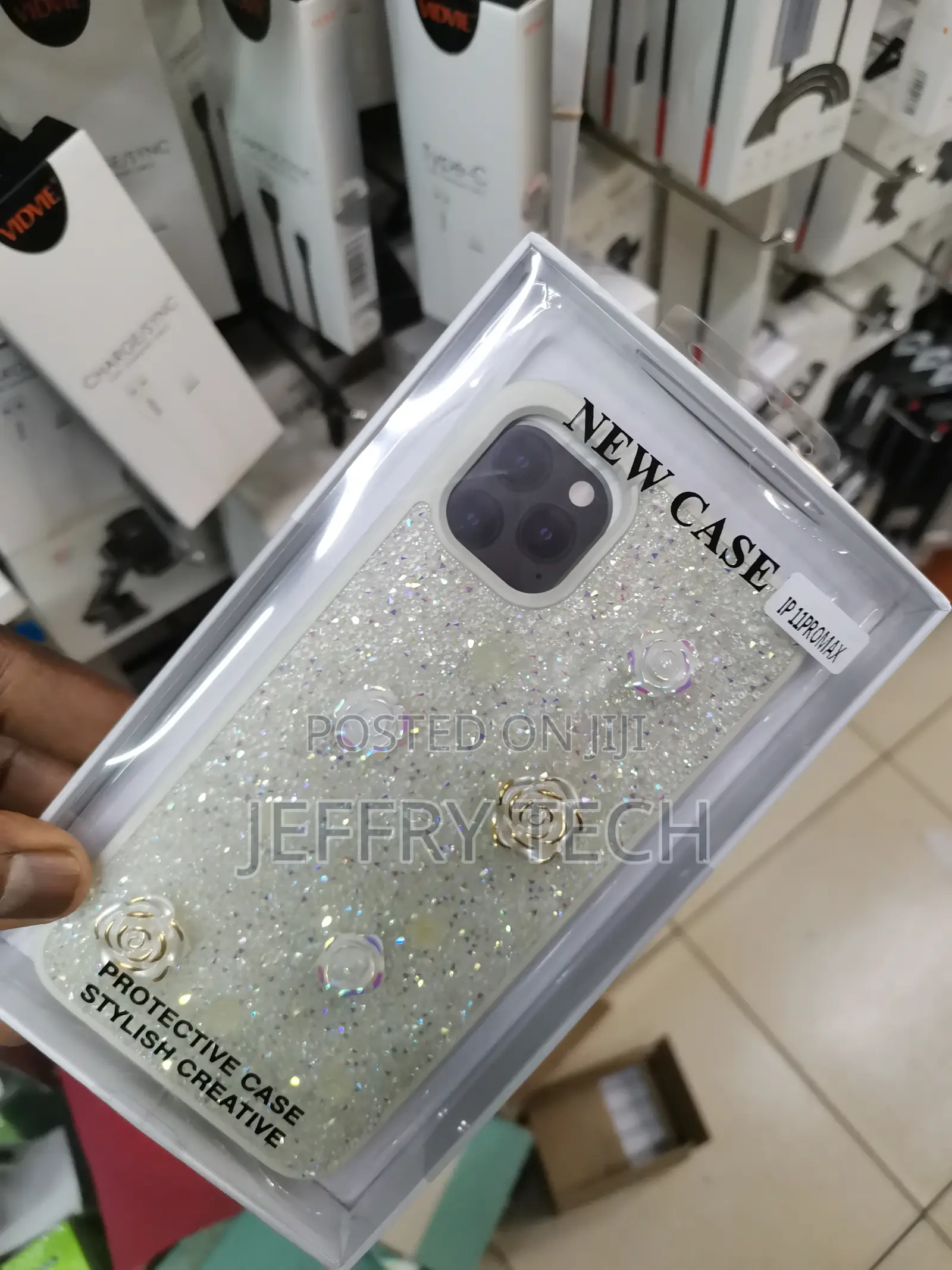 iPhone 11 Pro Max Rose Glitter Flower Luxury Case-Beige