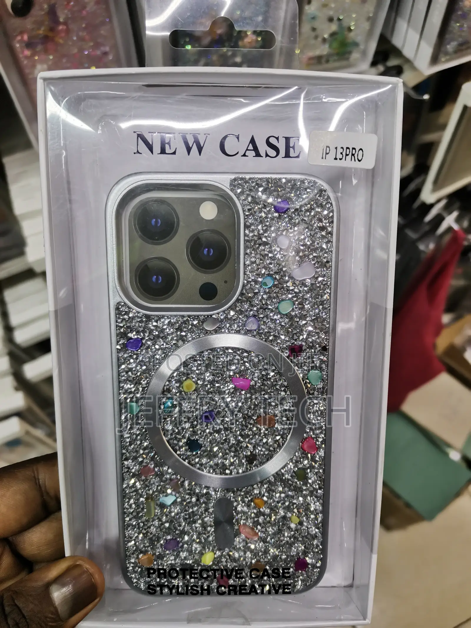 iPhone 13 Flower Glitter Case Compatible With Magsafe-Silver