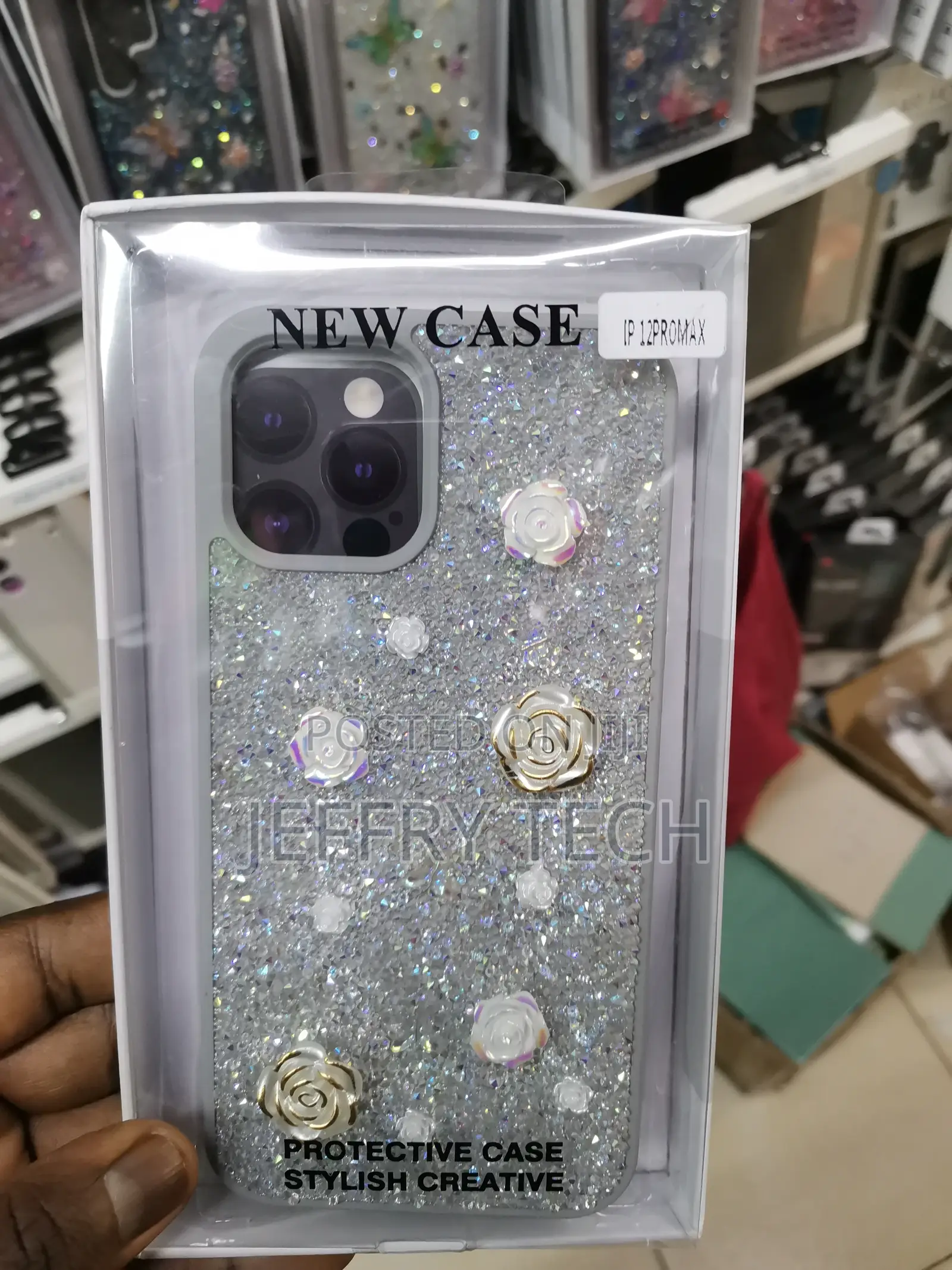 iPhone 12 Pro Max Glitter Flower Rose Rhinestone Case