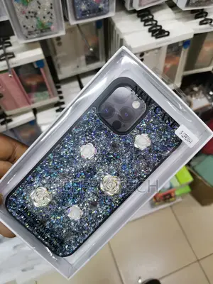 iPhone 12 Pro Max Rose Glitter Flower Rhinestone Case-Black