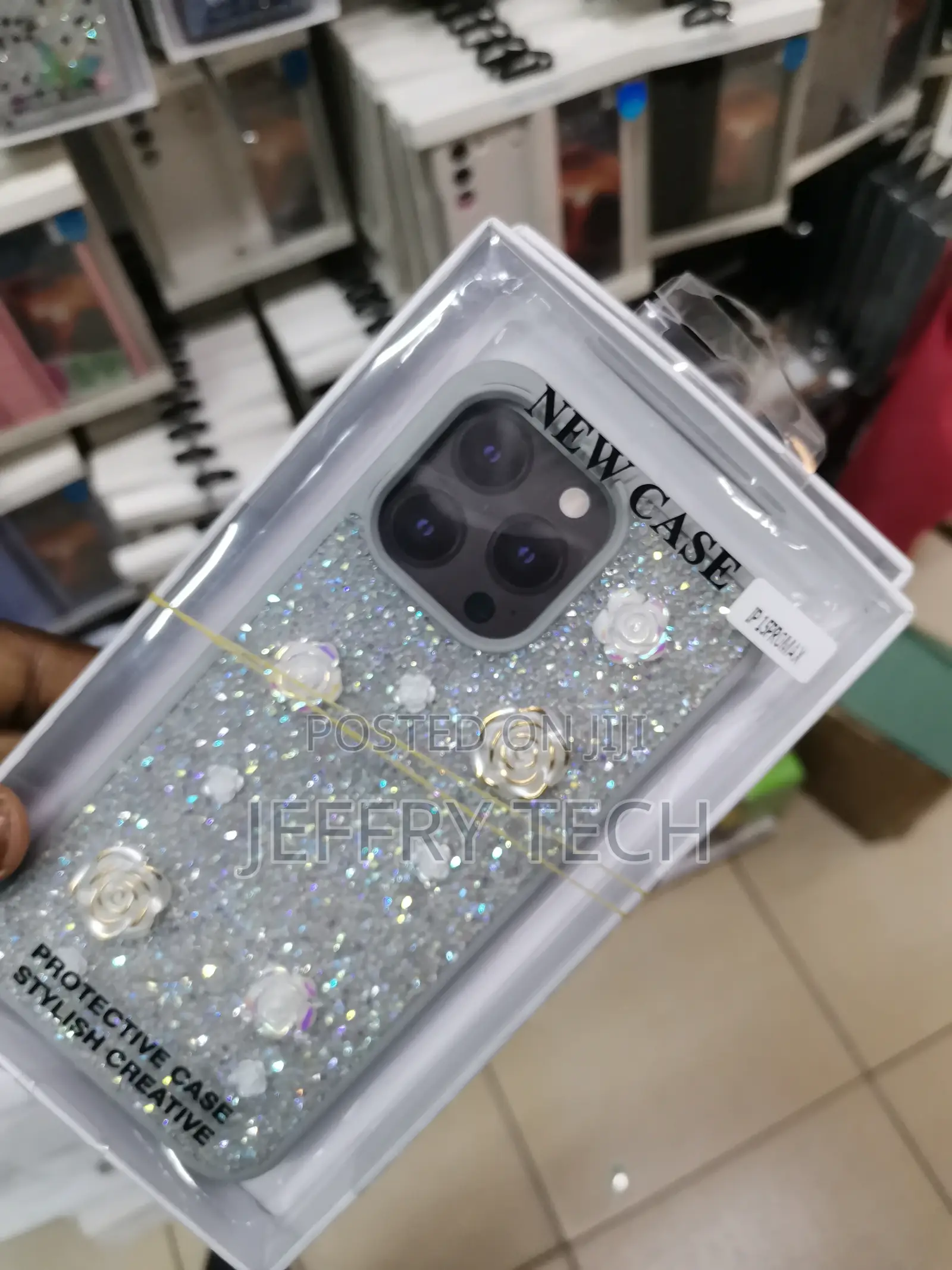 Rose Glitter Flower Phone Case iPhone 15 Pro Max-Gray
