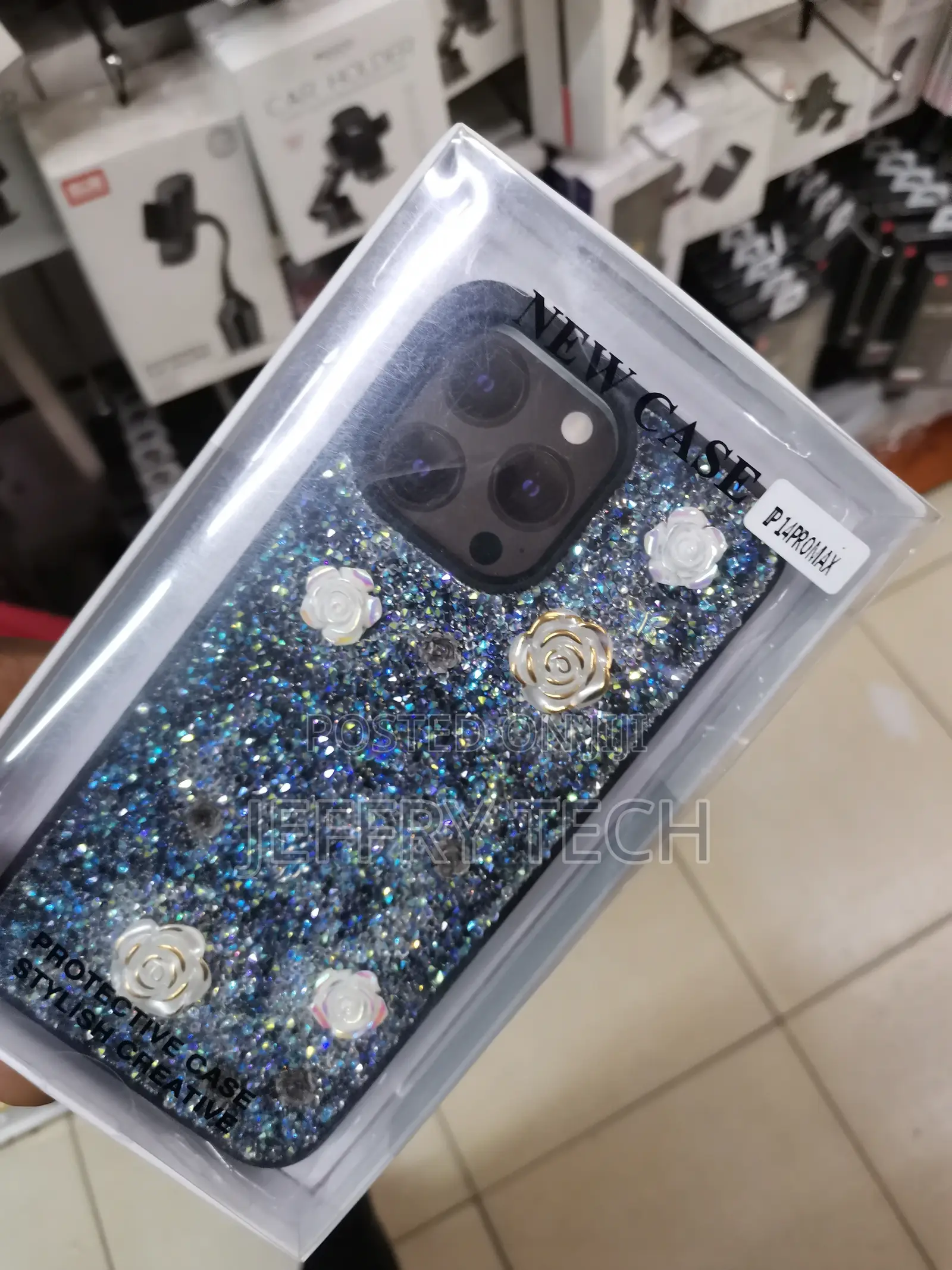Rose Glitter Flower Luxury Case for iPhone 14 Pro Max-Black