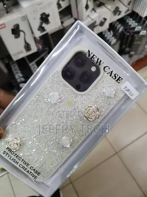 Rose Glitter Flower Rhinestone Case- iPhone 14 Pro Max-Beige