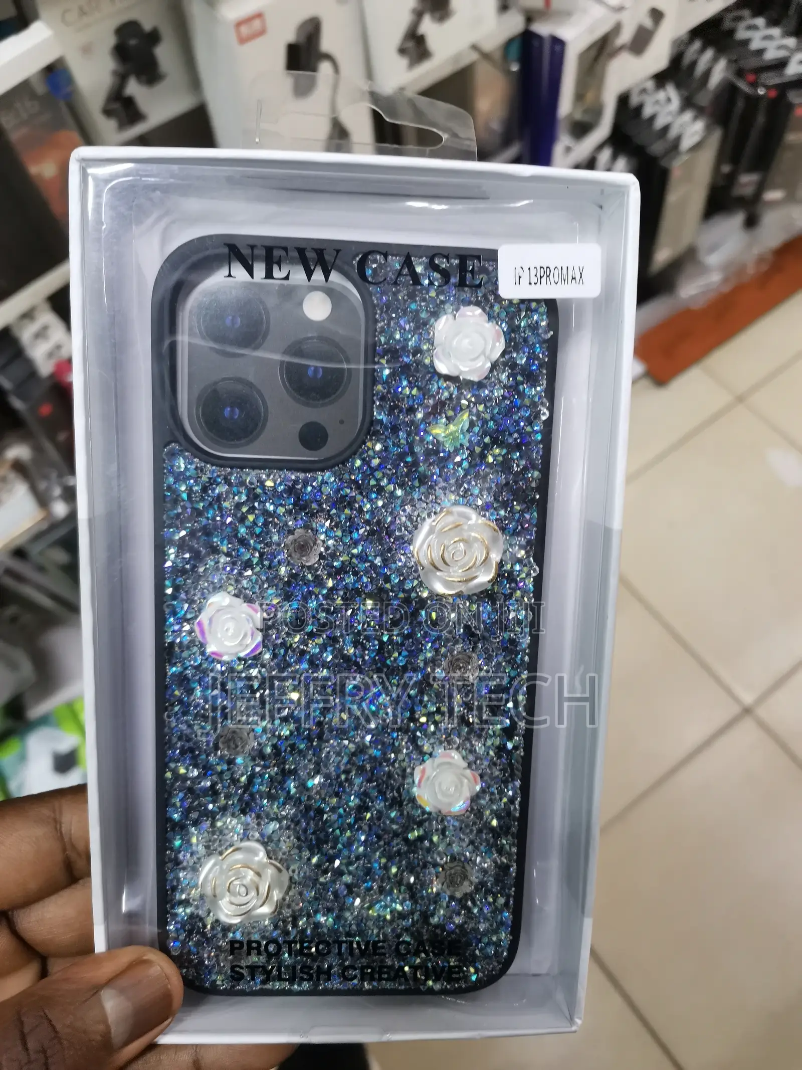 Rose Glitter Flower Phone Case - iPhone 13 Pro Max-Black