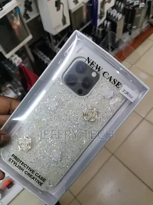 Rose Glitter Flower PC Phone Case - iPhone 13 Pro Max-Beige