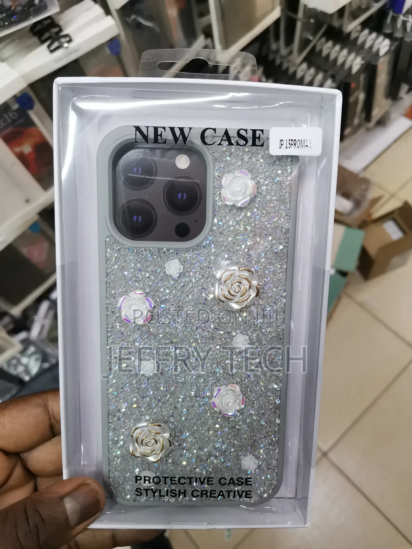 Rose Glitter Flower PC (Hard) Phone Case - iPhone 15 Pro Max