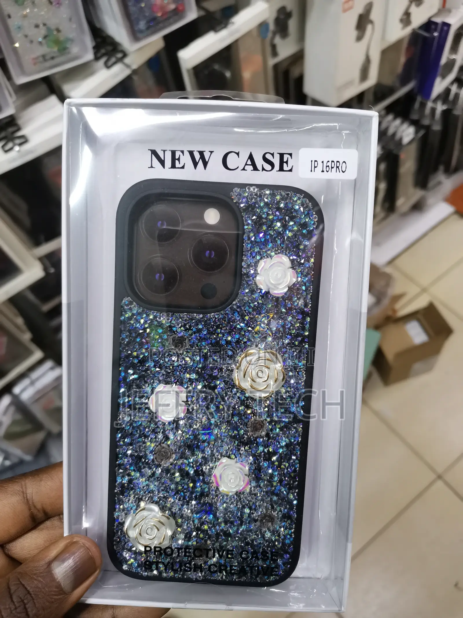Rose Glitter Flower PC (Hard) Phone Case-Iphone 16 Pro-Black