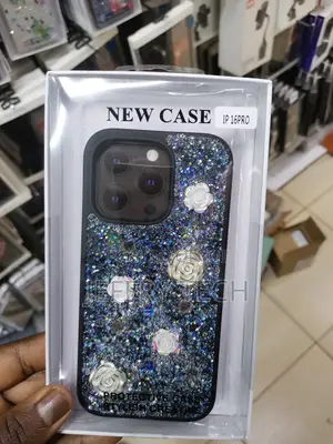 Rose Glitter Flower PC (Hard) Phone Case-Iphone 16 Pro-Black