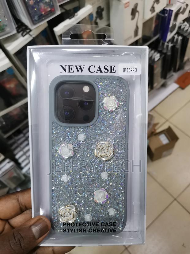 Rose Glitter Flower PC (Hard) Phone Case- iPhone 16 Pro-Gray - main view