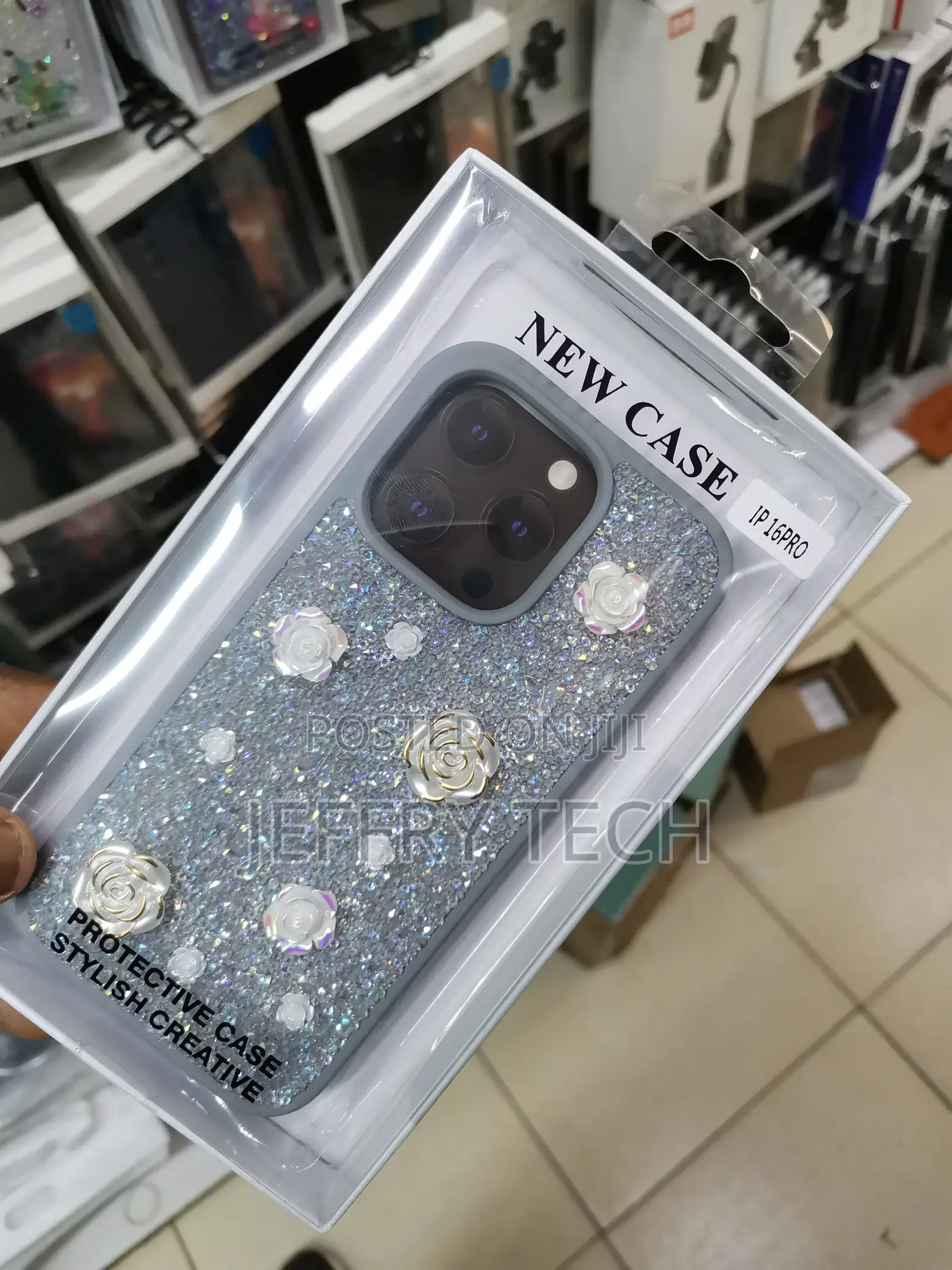 Rose Glitter Flower PC (Hard) Phone Case- iPhone 16 Pro-Gray