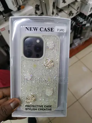 Rose Glitter Flower PC (Hard) Case - iPhone 14 Pro-Beige