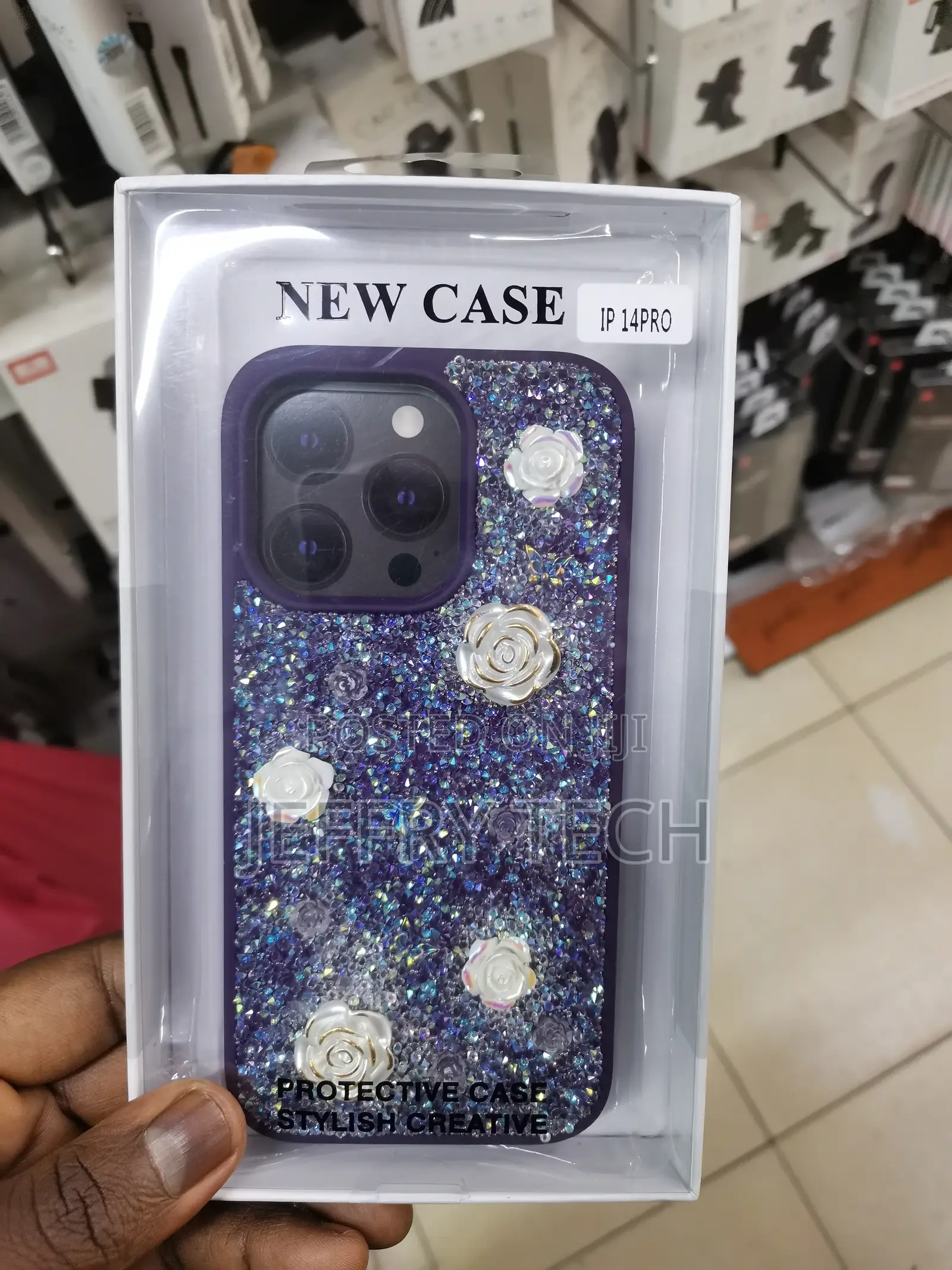Rose Glitter Flower PC (Hard) Case - iPhone 14 Pro-Purple