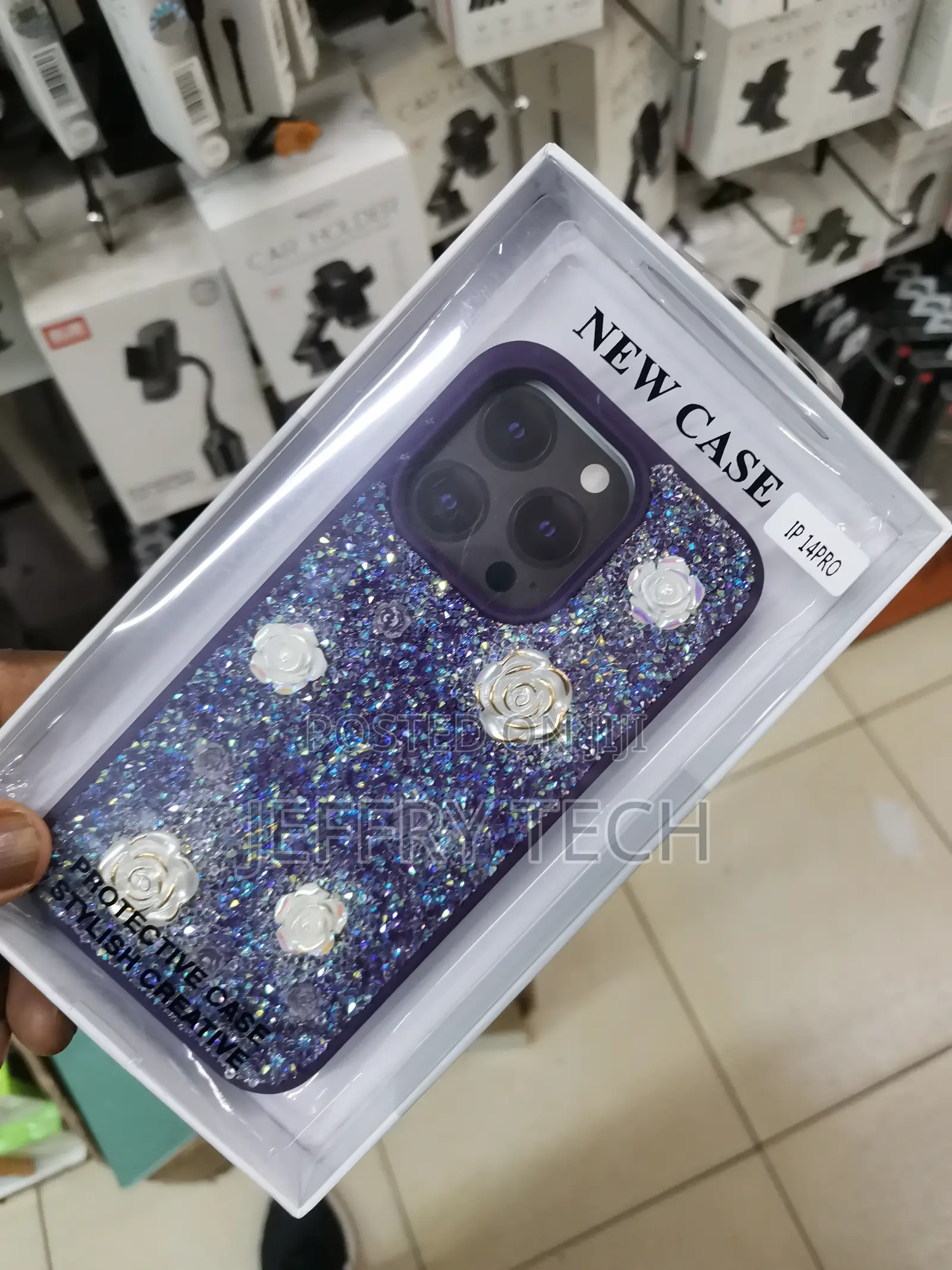 Rose Glitter Flower PC (Hard) Case - iPhone 14 Pro-Purple