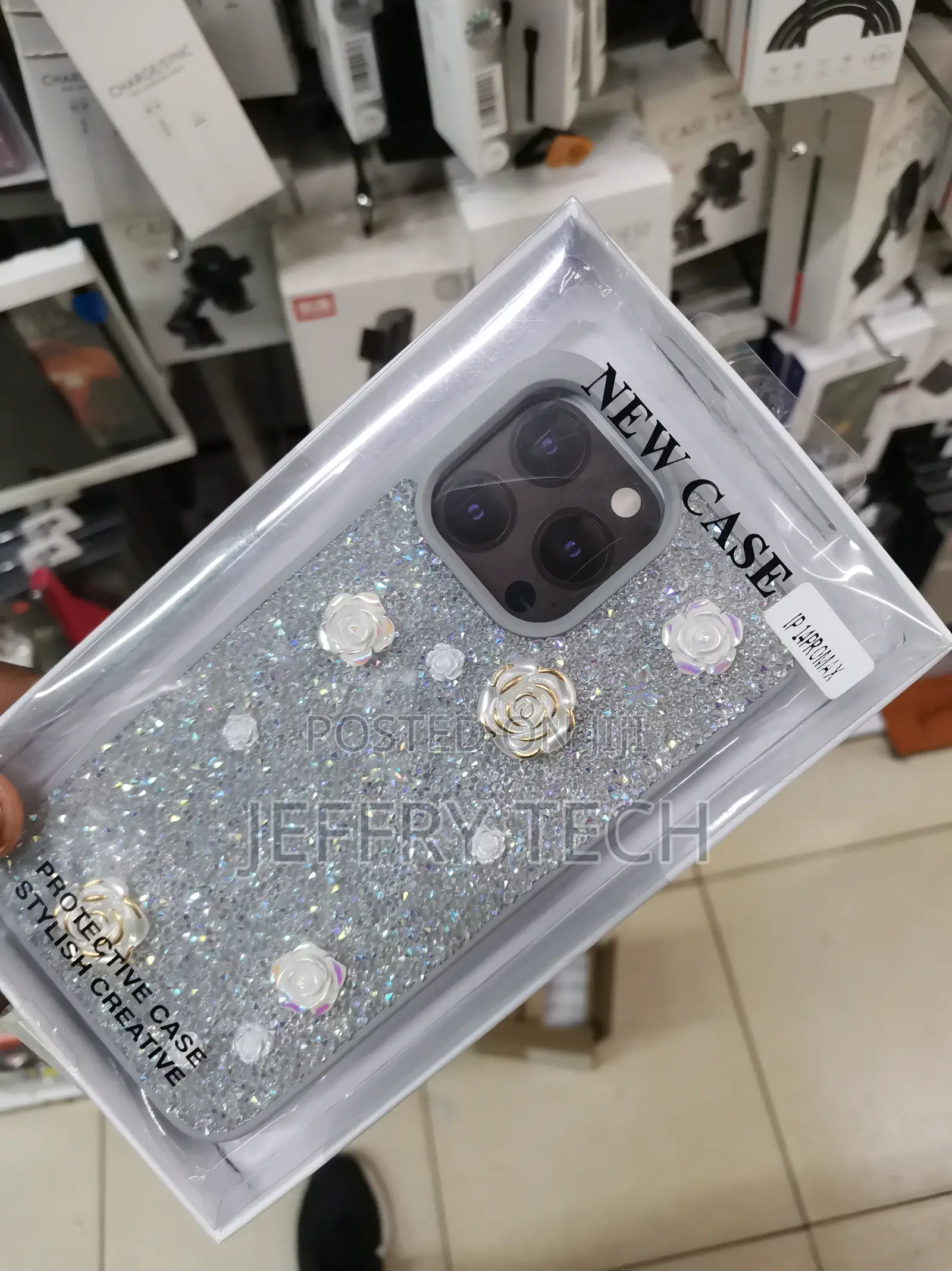 Rose Glitter Flower PC (Hard) Case - iPhone 14 Pro Max-Gray