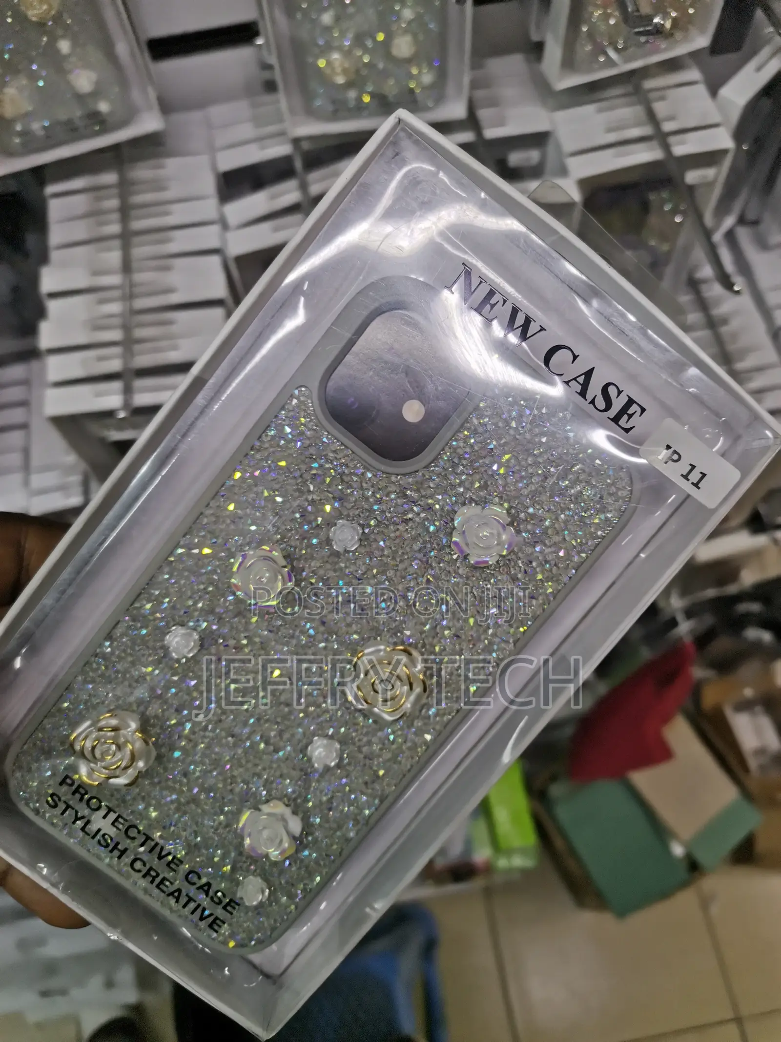 Rose Glitter Flower PC (Hard) Phone Case - iPhone 11-Beige