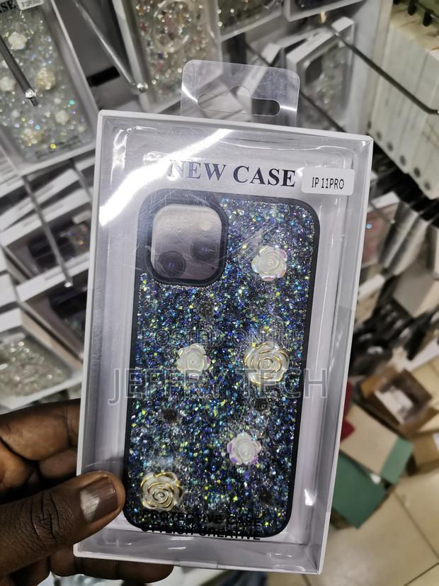Rose Glitter Flower PC (Hard) Case - iPhone 11 Pro-Black - main view