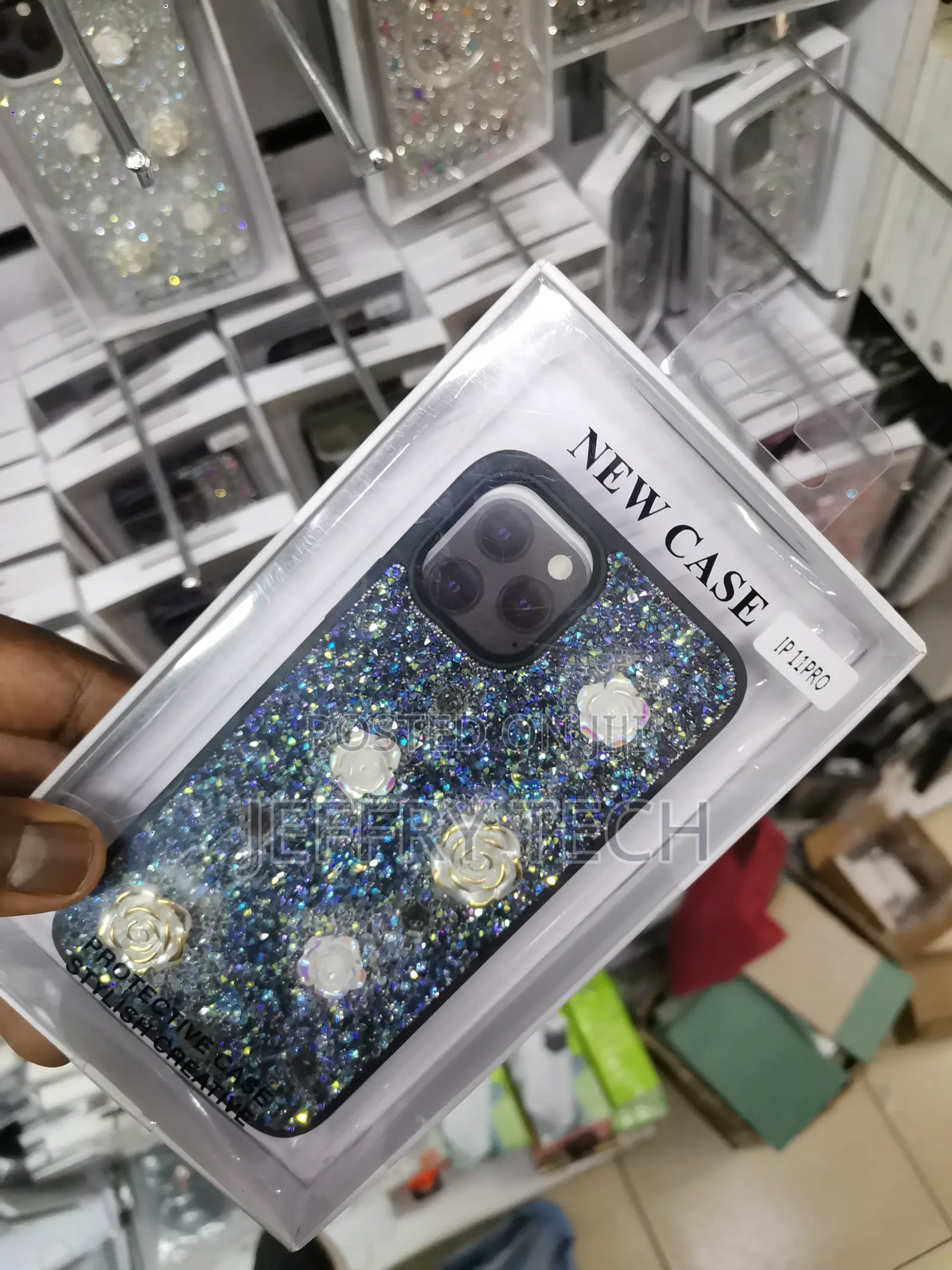 Rose Glitter Flower PC (Hard) Case - iPhone 11 Pro-Black